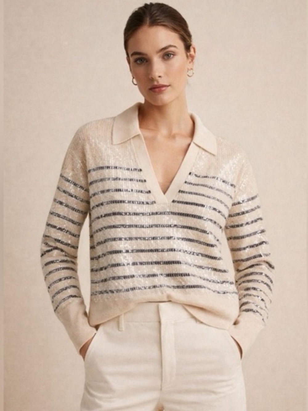 J. Crew Collection Collared Sequin Sweater in Stripe